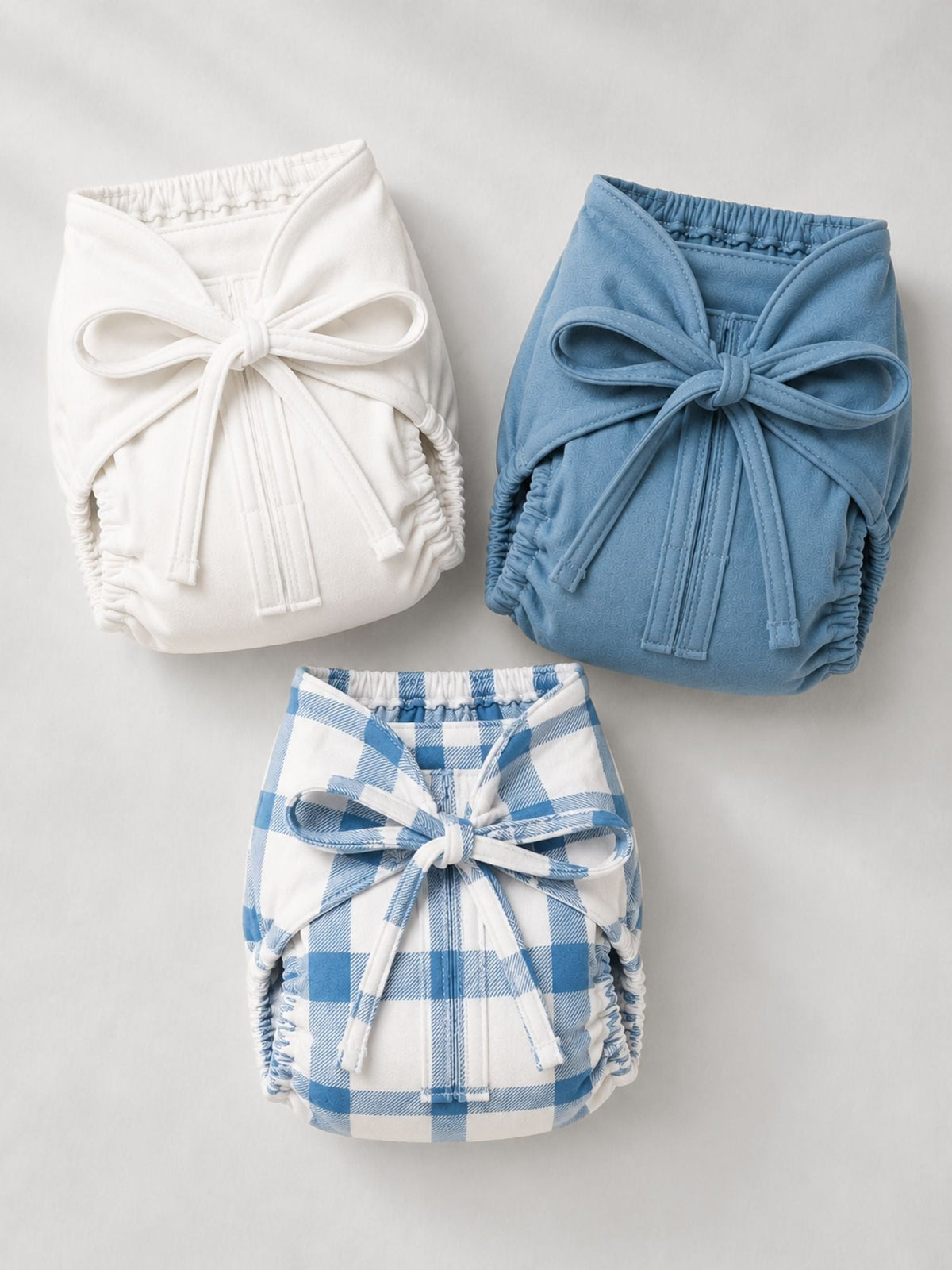 bamboo knit cloth nappy pack of 3 - blue gingham & cloud dancer & blue shadow