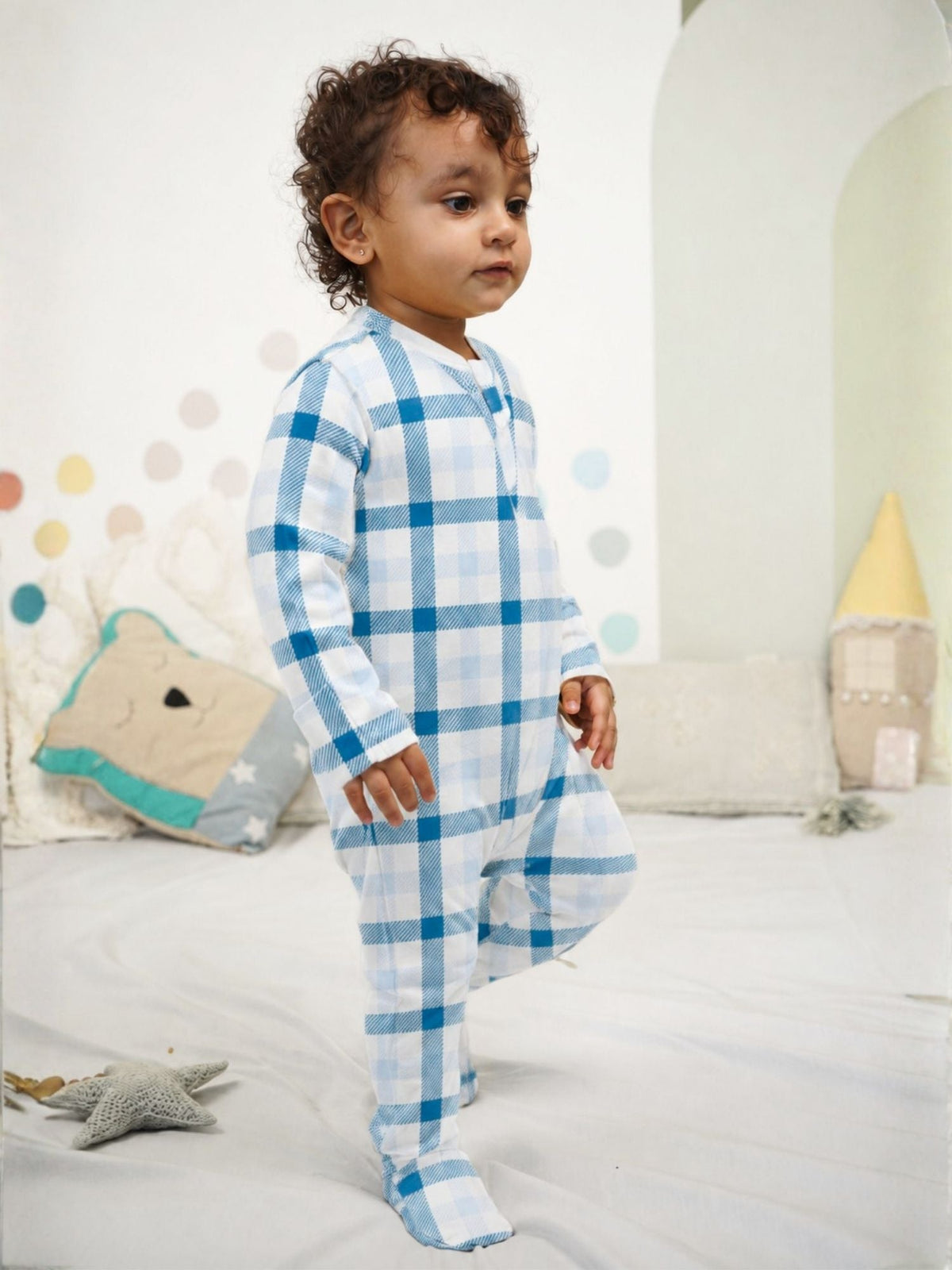 bamboo footed sleepsuit - blue gingham