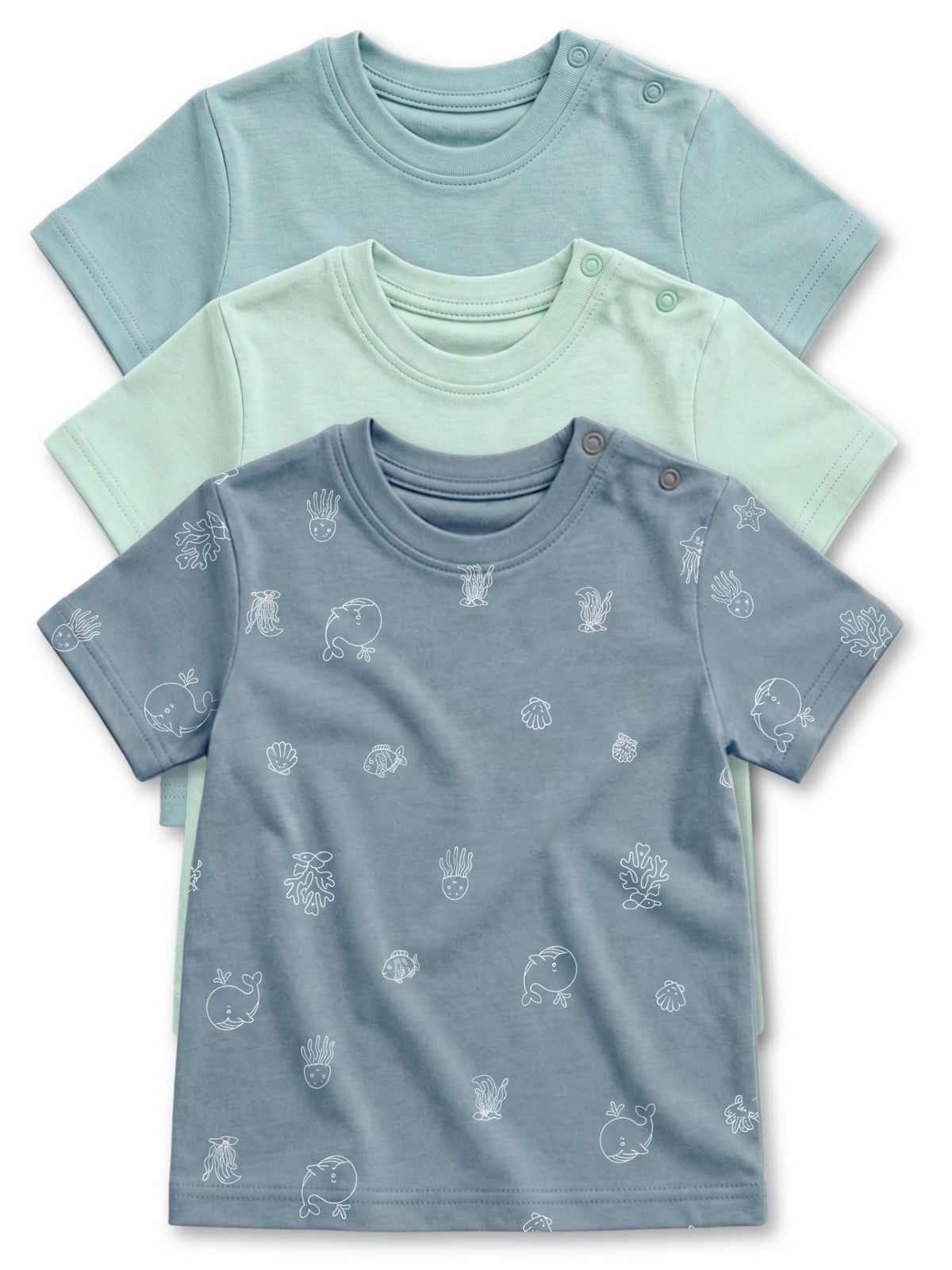 bamboo knit short sleeve t-shirt pack of 3 - aqua buddies & blue glass & cloud blue