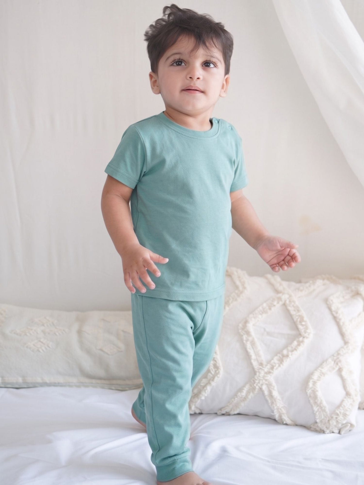 bamboo knit short sleeve t-shirt pack of 3 - aqua buddies & blue glass & cloud blue