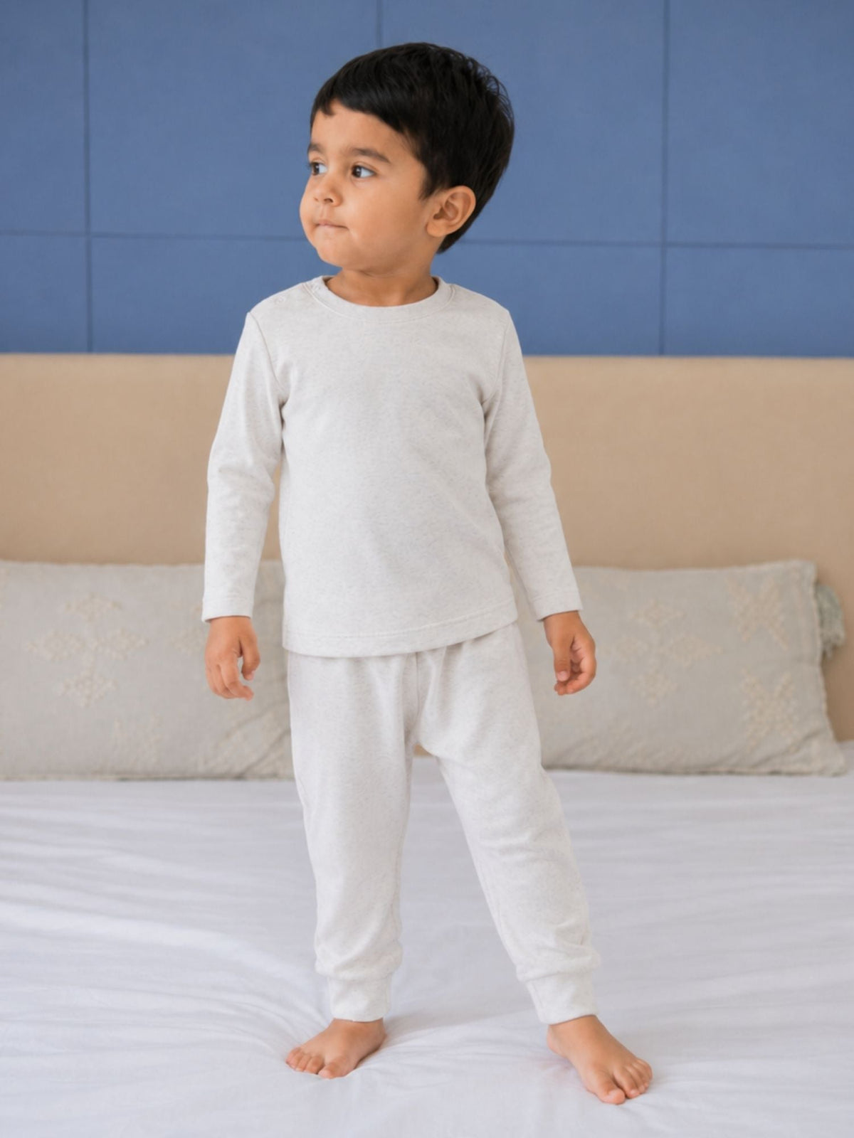 bamboo long sleeve t-shirt pack of 3 - blue gingham & cloud dancer & blue shadow