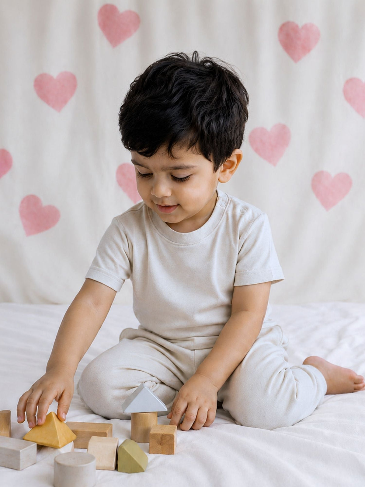 bamboo knit short sleeve t-shirt pack of 3 - brown gingham & oatmeal & string