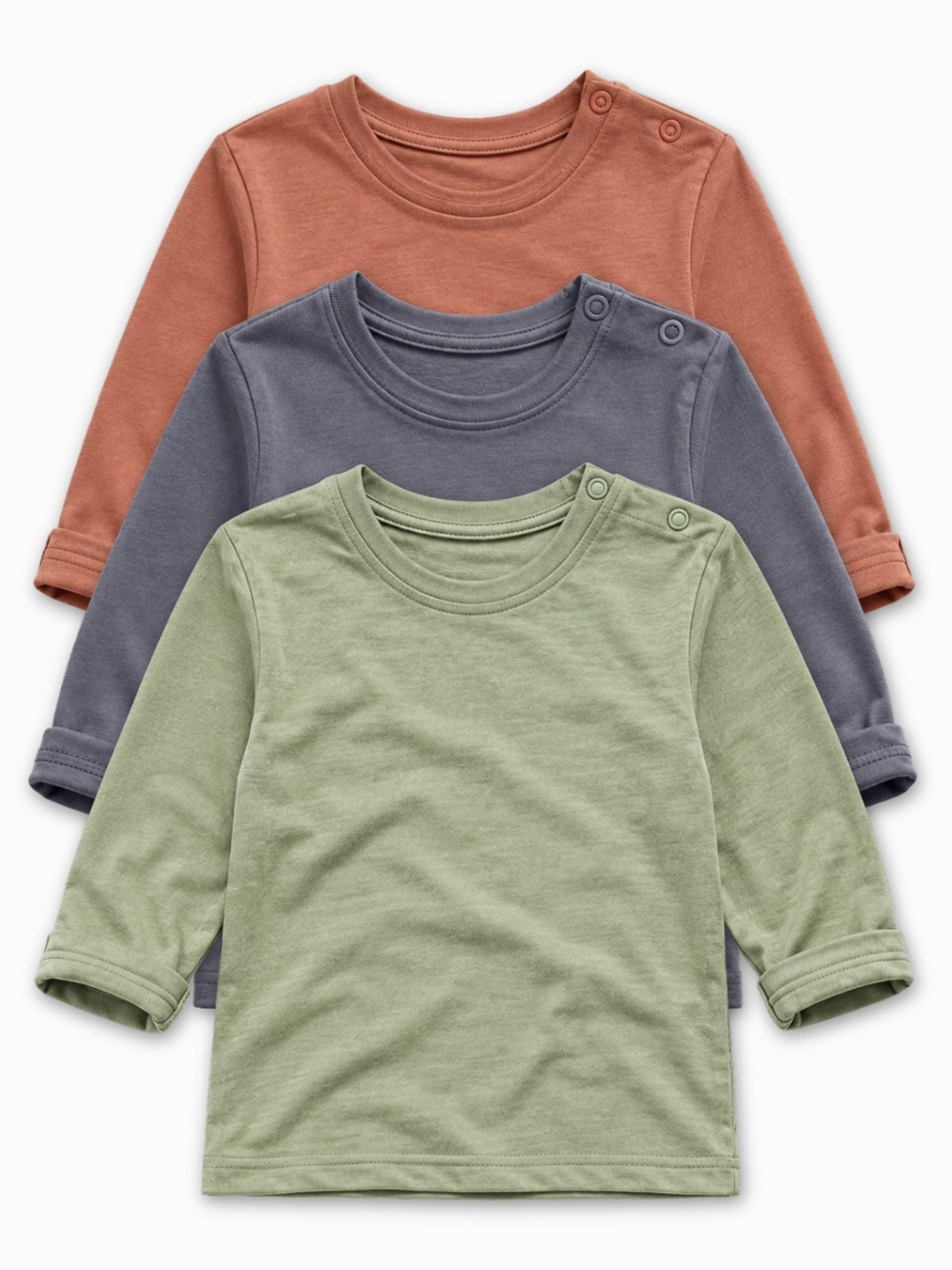 bamboo long sleeve t-shirt pack of 3 - dusty pink & sage green & blue granite