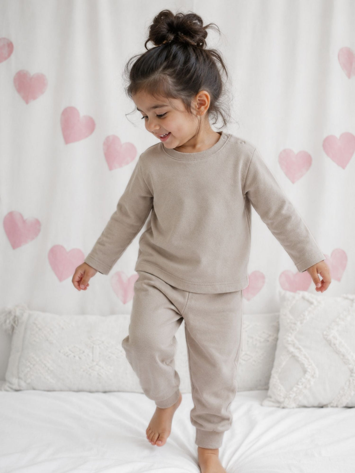 bamboo long sleeve t-shirt pack of 3 - brown gingham & oatmeal & string