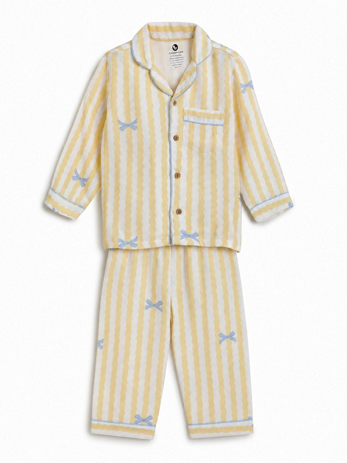 bamboo muslin nightsuit set - lemon grid