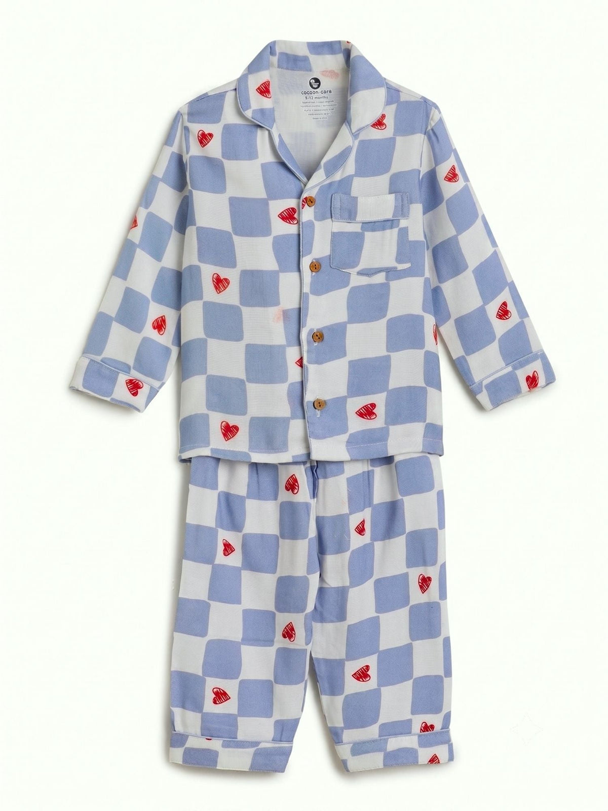 bamboo muslin nightsuit set - lemon grid