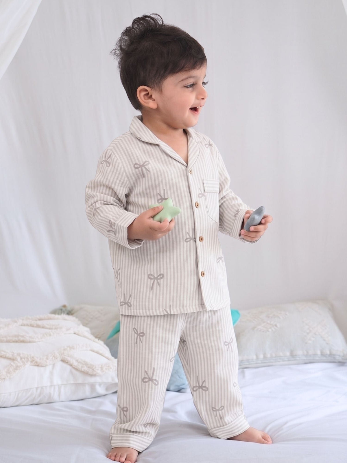bamboo muslin nightsuit set - whisper bows