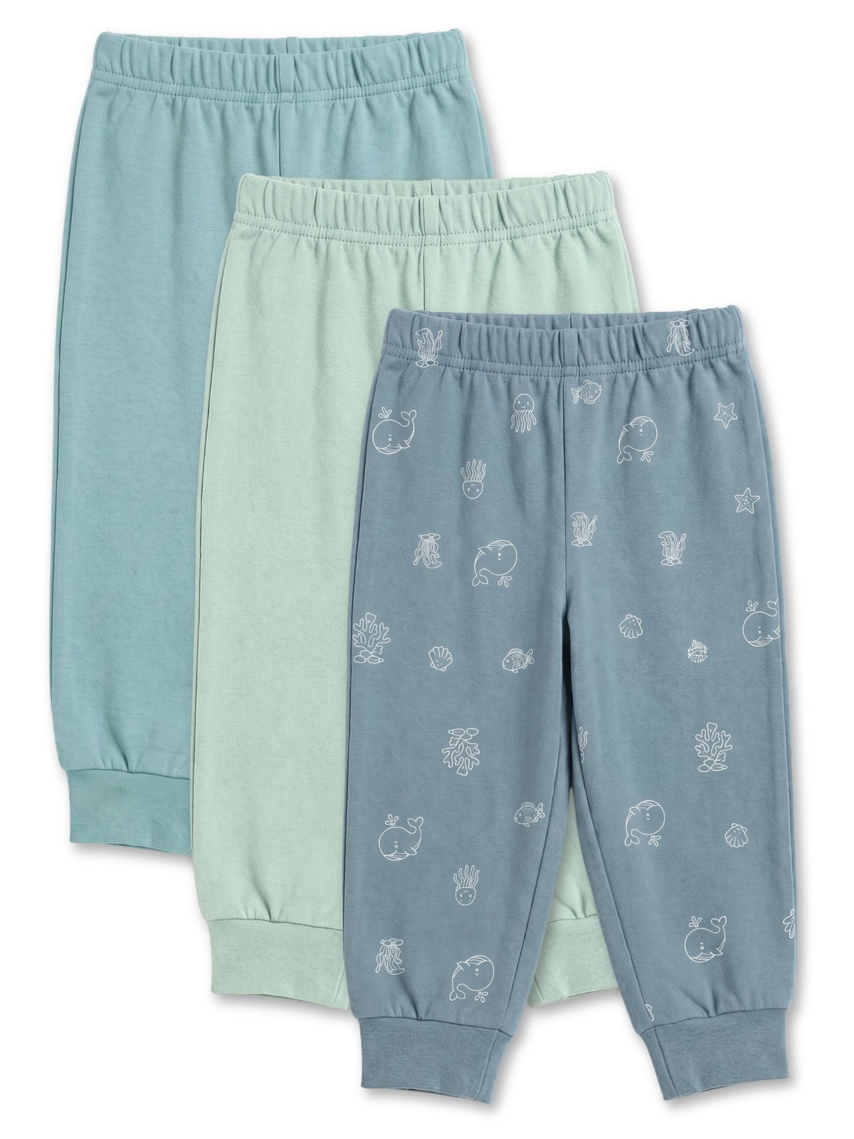 bamboo knit pajamas pack of 3 - aqua buddies & blue glass & cloud blue