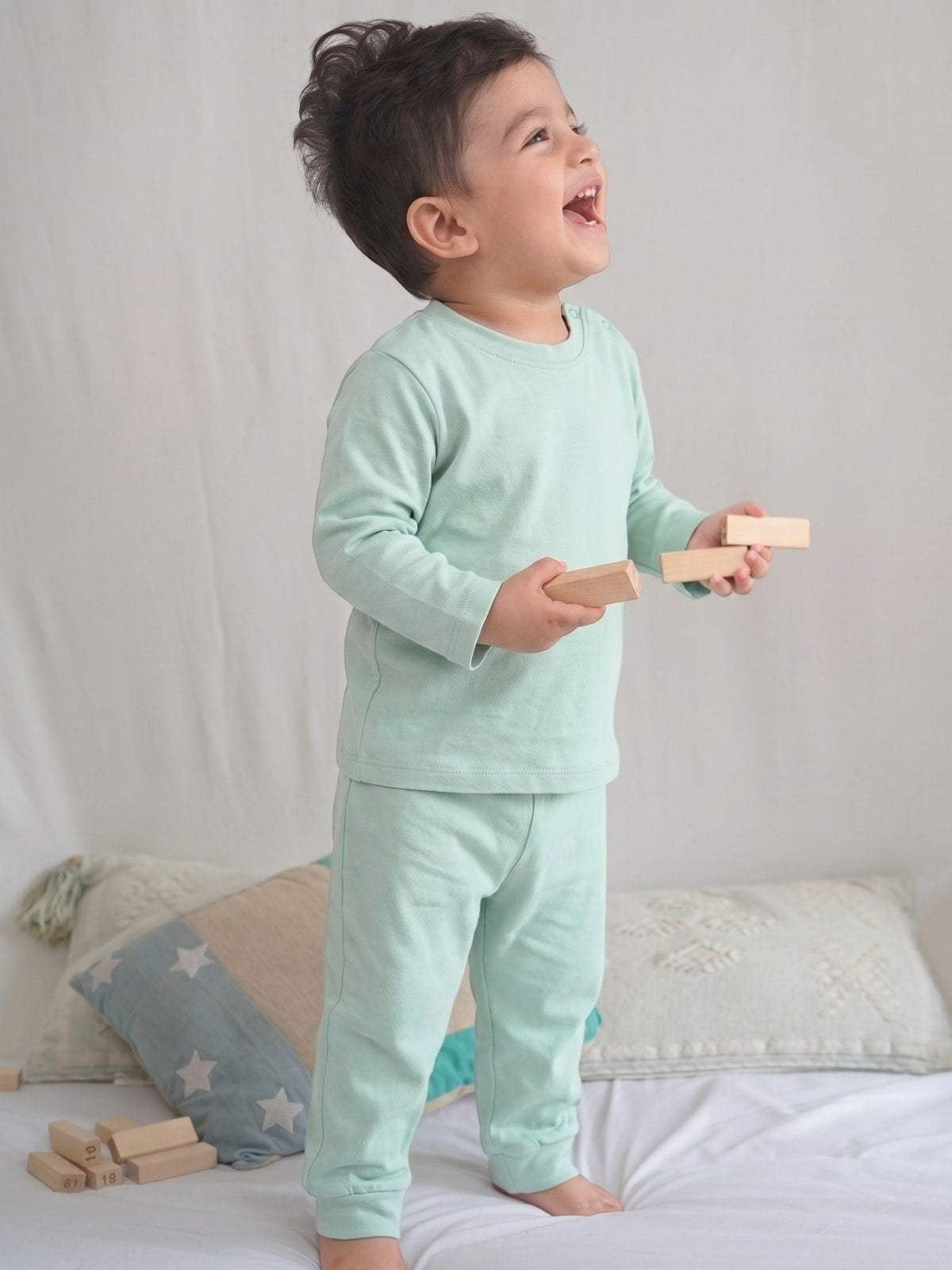 bamboo knit pajamas pack of 3 - aqua buddies & blue glass & cloud blue