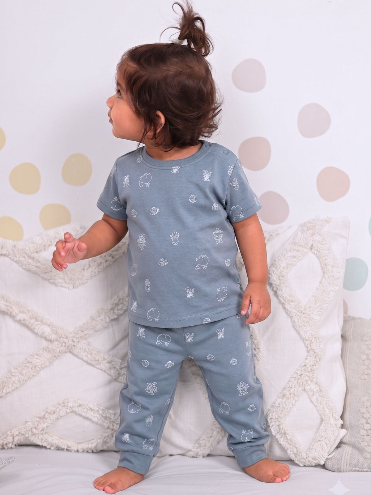 bamboo knit pajamas pack of 3 - aqua buddies & blue glass & cloud blue