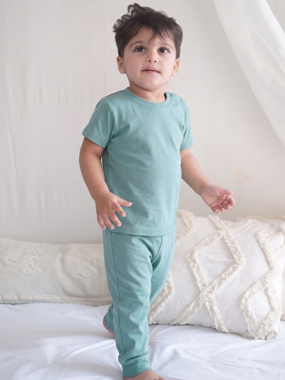 bamboo knit pajamas pack of 3 - aqua buddies & blue glass & cloud blue
