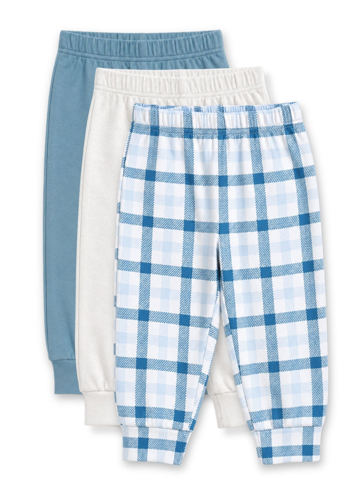 bamboo knit pajamas pack of 3 - blue gingham & cloud dancer & blue shadow