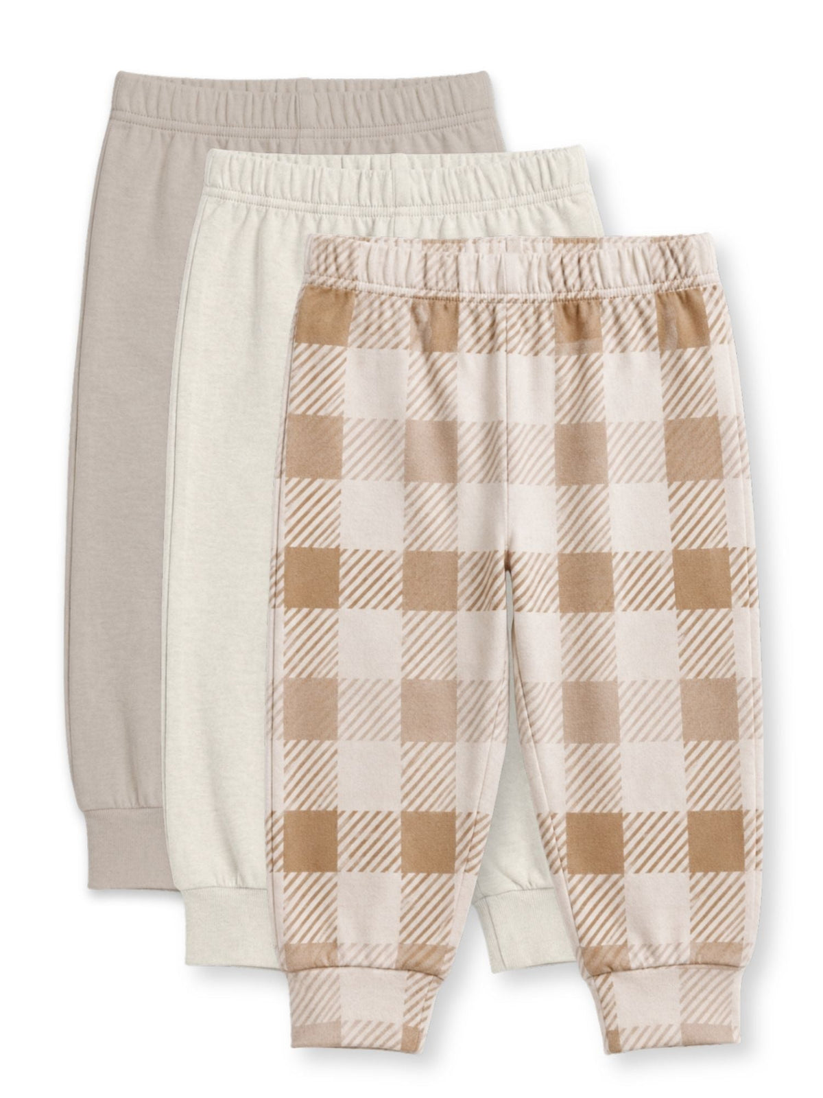 bamboo knit pajamas pack of 3 - brown gingham & oatmeal & string