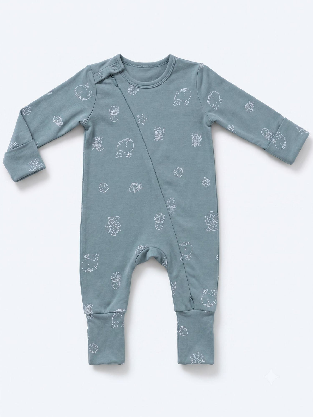 bamboo sleepsuit with reversible mittens & footie - aqua buddies