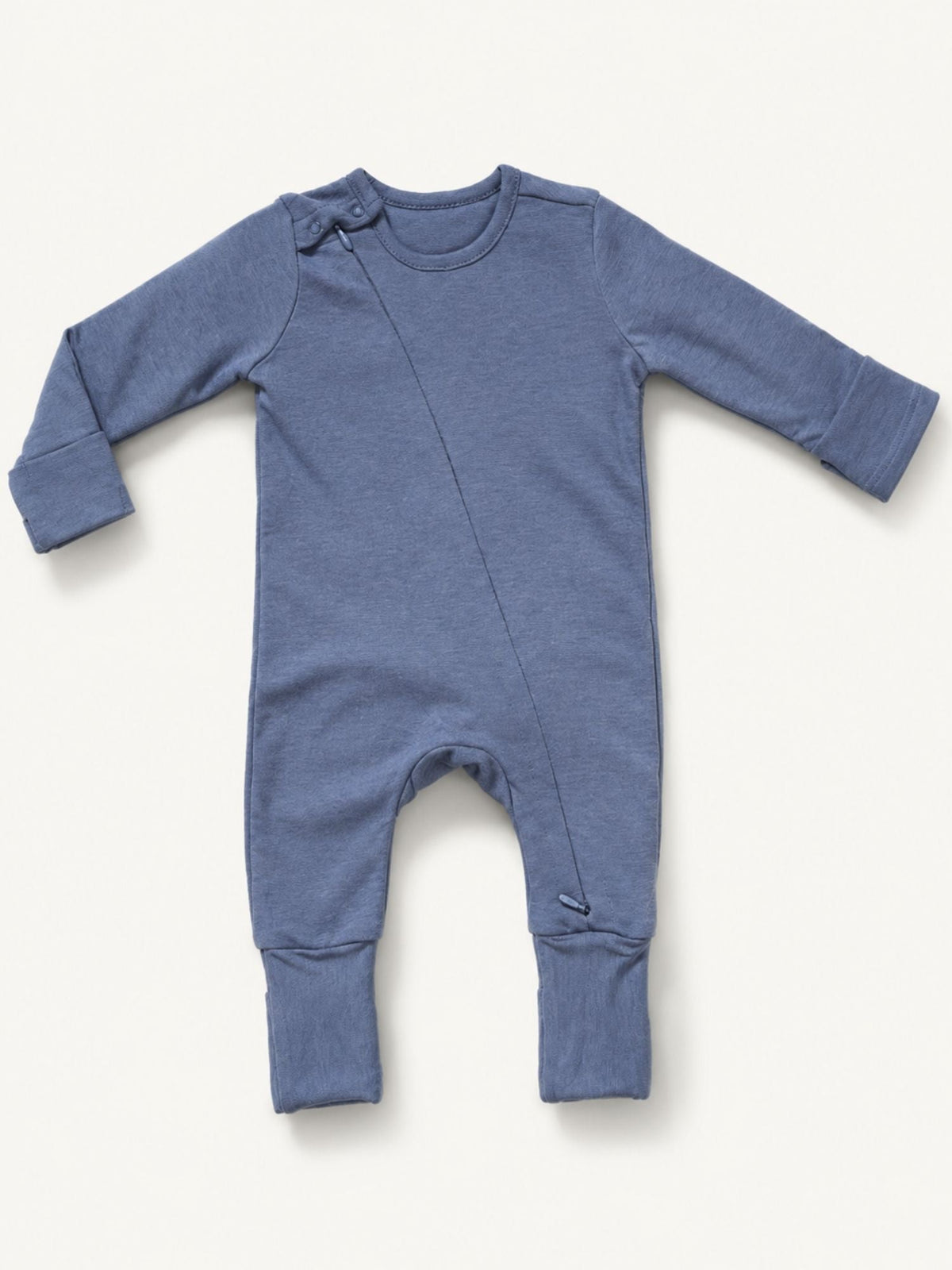 bamboo sleepsuit with reversible mittens & footie - blue granite