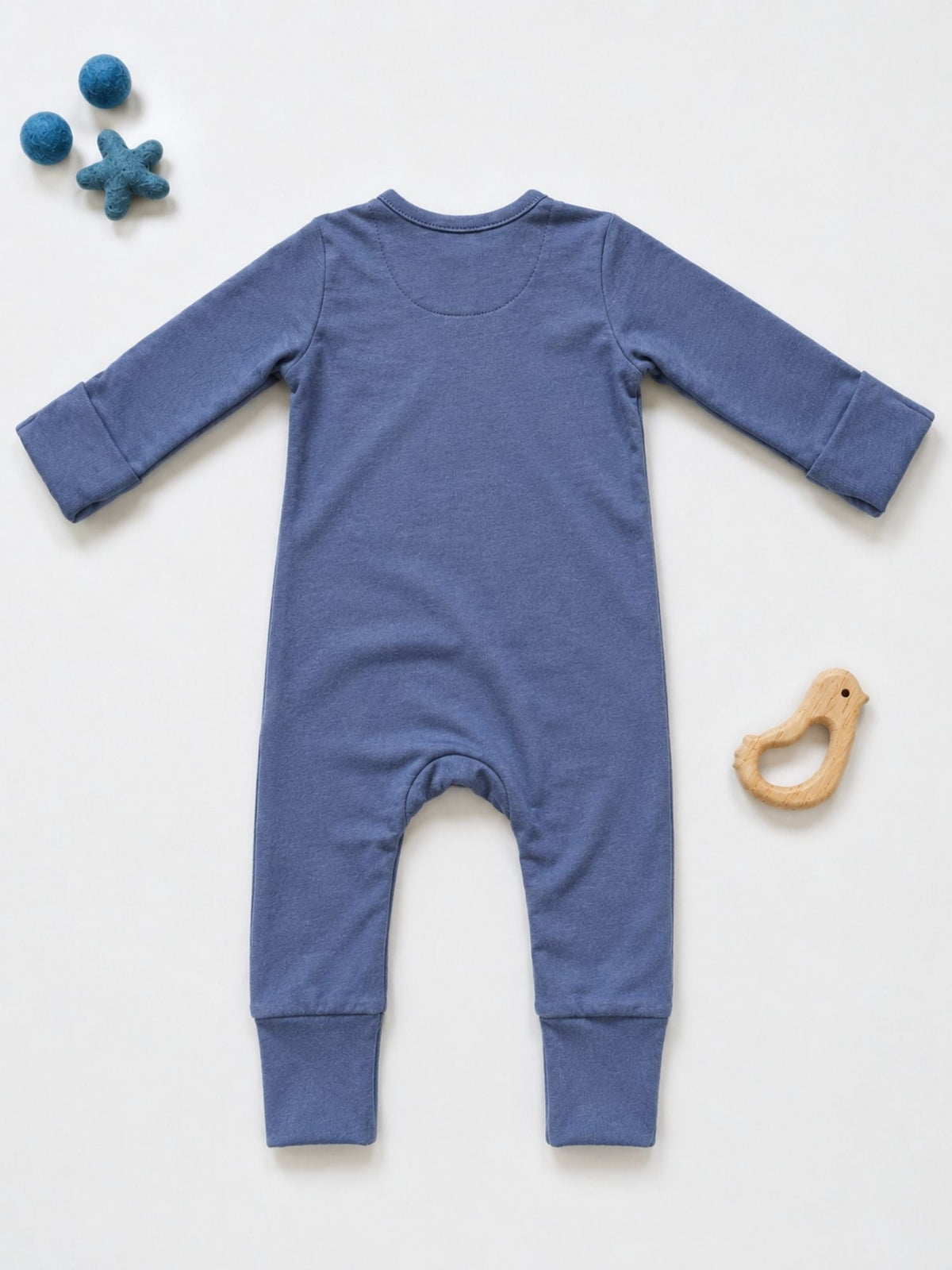 bamboo sleepsuit with reversible mittens & footie - blue granite
