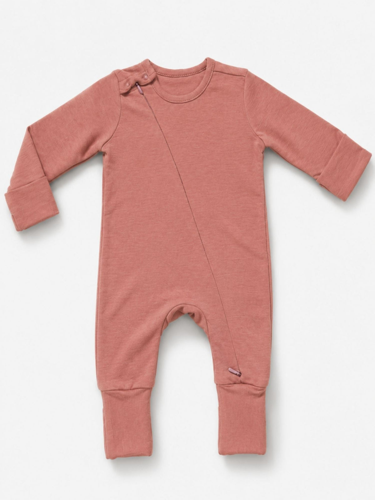 bamboo sleepsuit with reversible mittens & footie - dusty pink