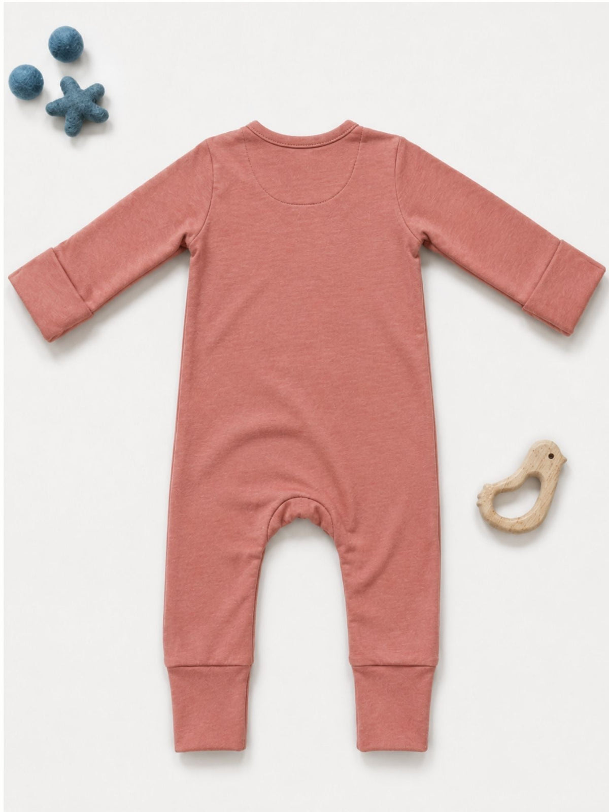 bamboo sleepsuit with reversible mittens & footie - dusty pink