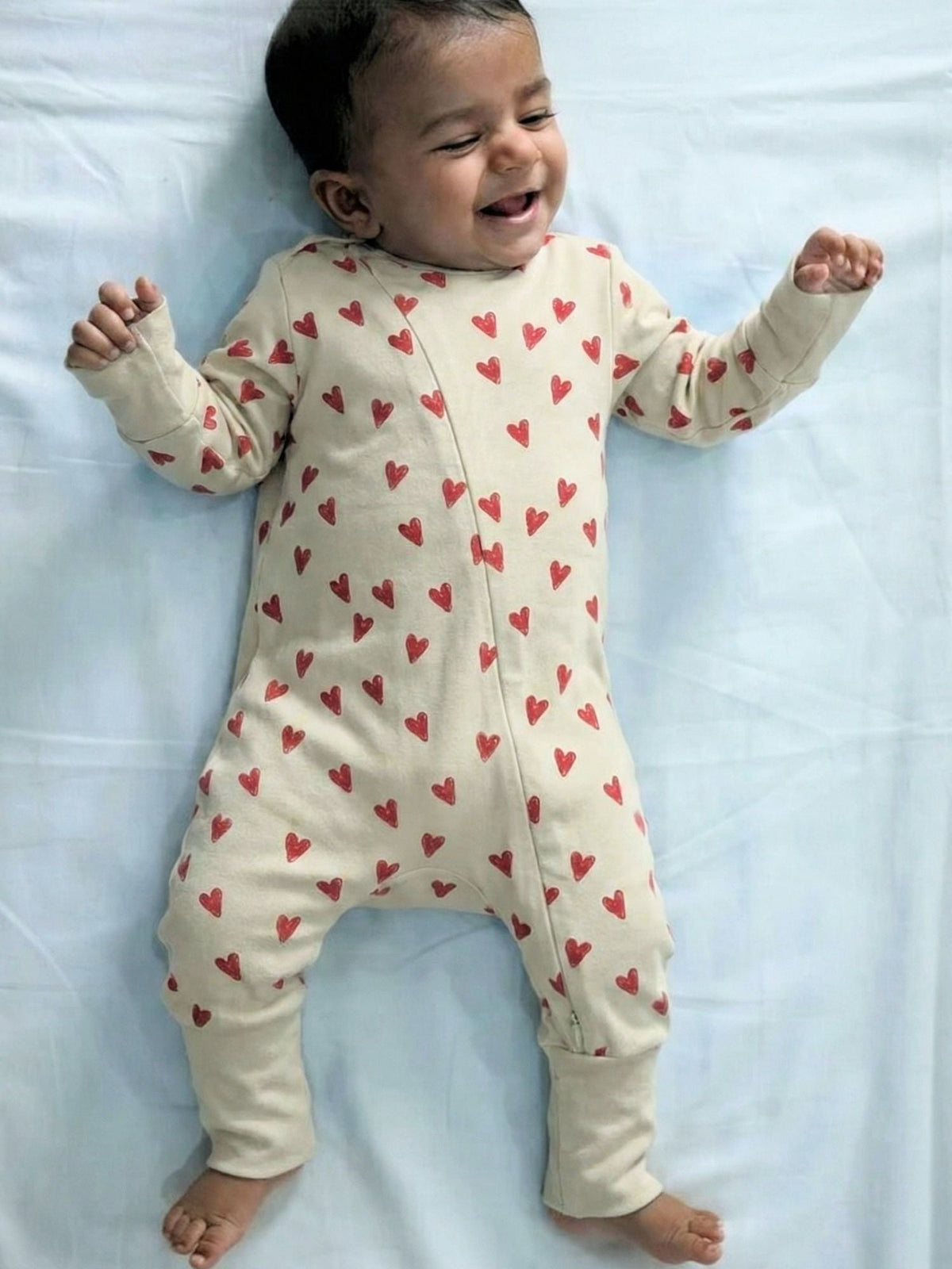 bamboo sleepsuit with reversible mittens & footie - heart & soul