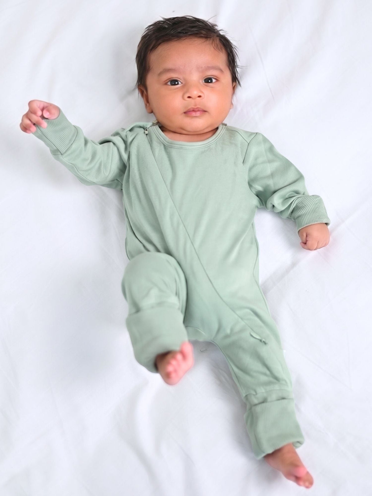 bamboo sleepsuit with reversible mittens & footie - blue glass