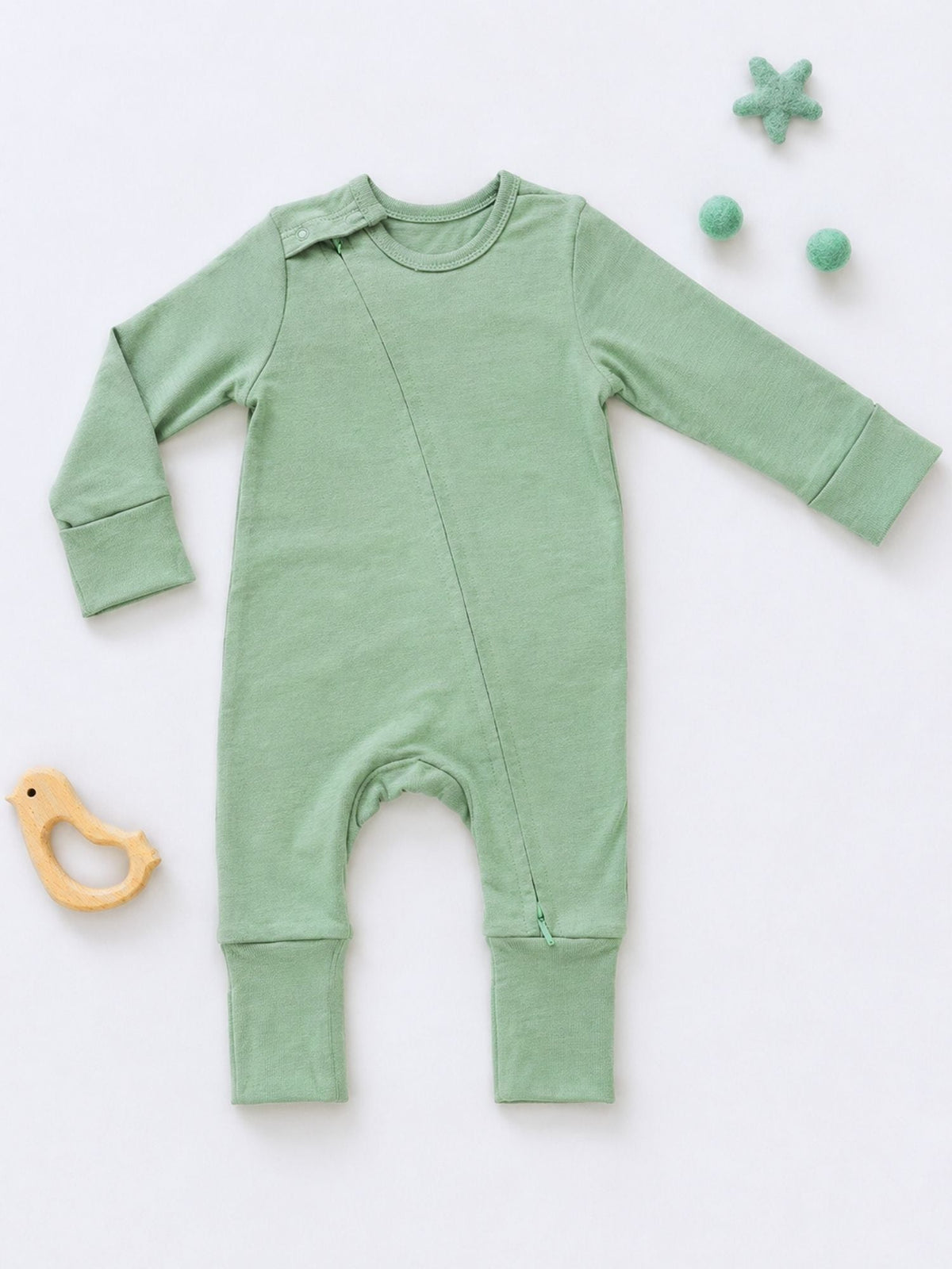 bamboo sleepsuit with reversible mittens & footie - sage green
