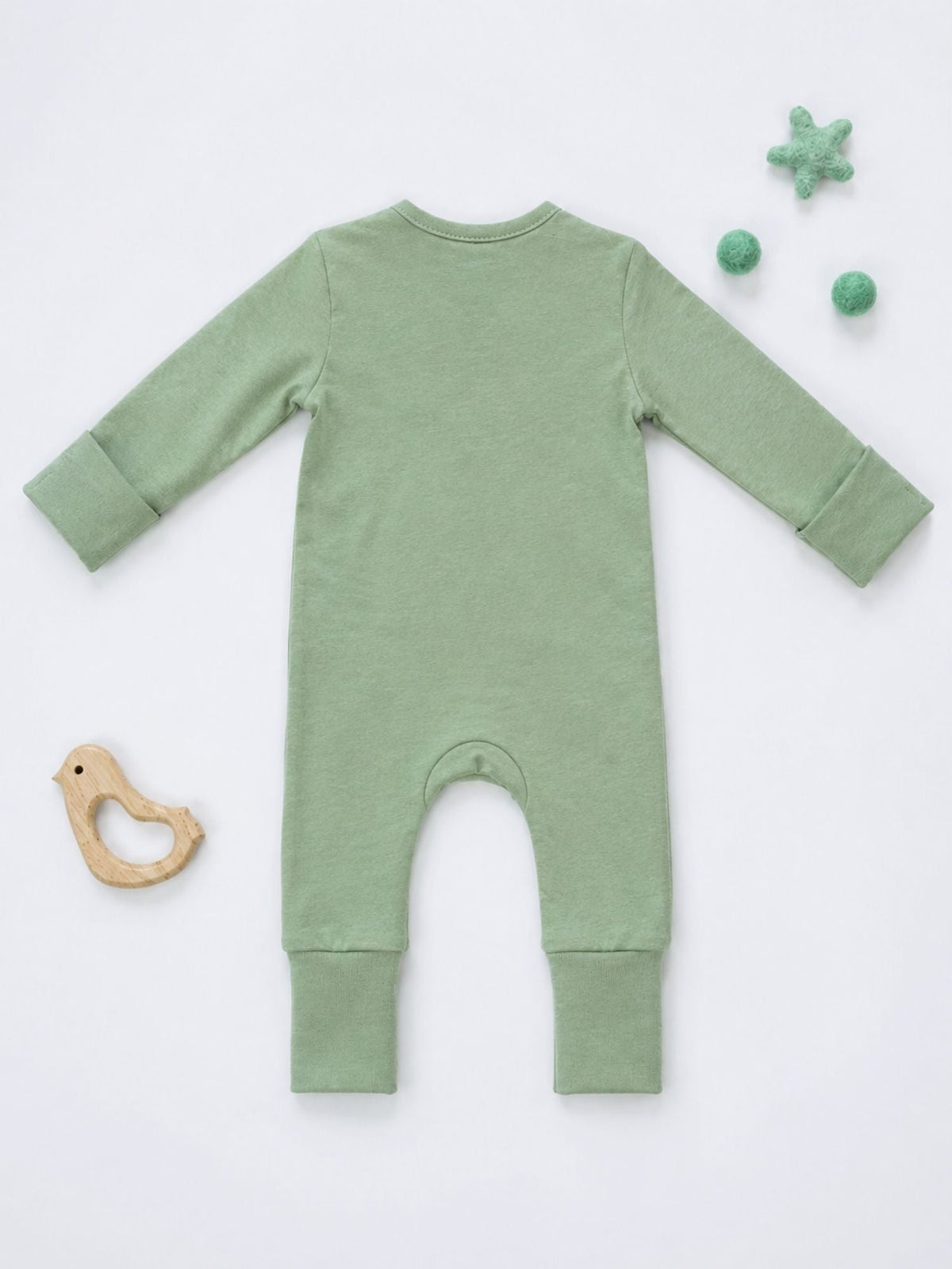 bamboo sleepsuit with reversible mittens & footie - sage green