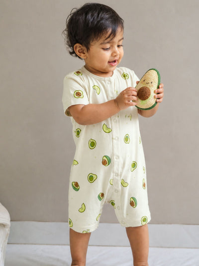 short sleeve bamboo knit romper with snap buttons