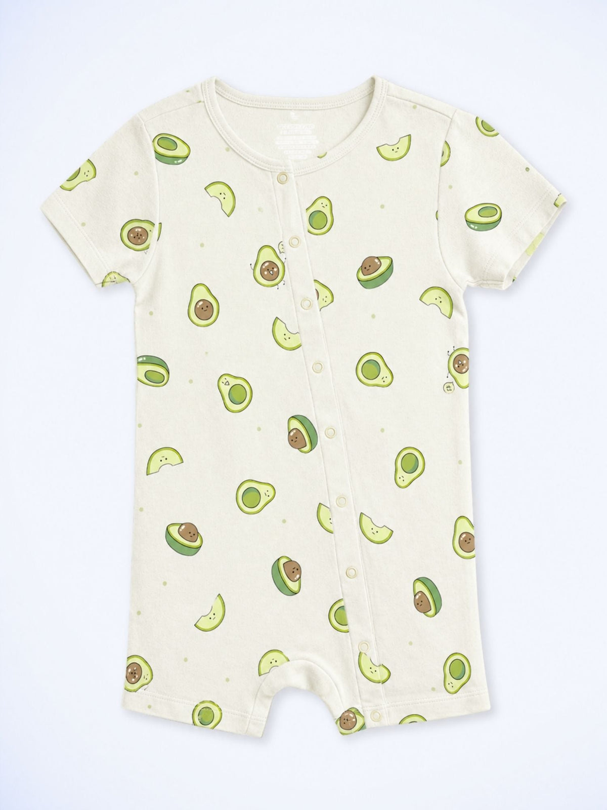 short sleeve bamboo knit romper with snap buttons - avocado