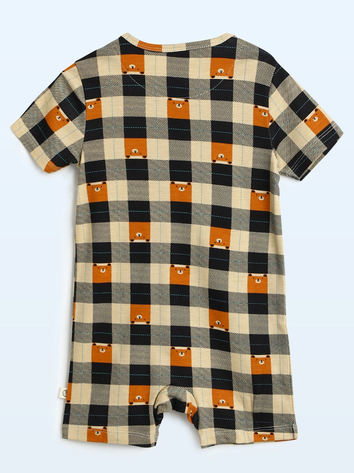short sleeve bamboo knit romper with snap buttons - blackchecks
