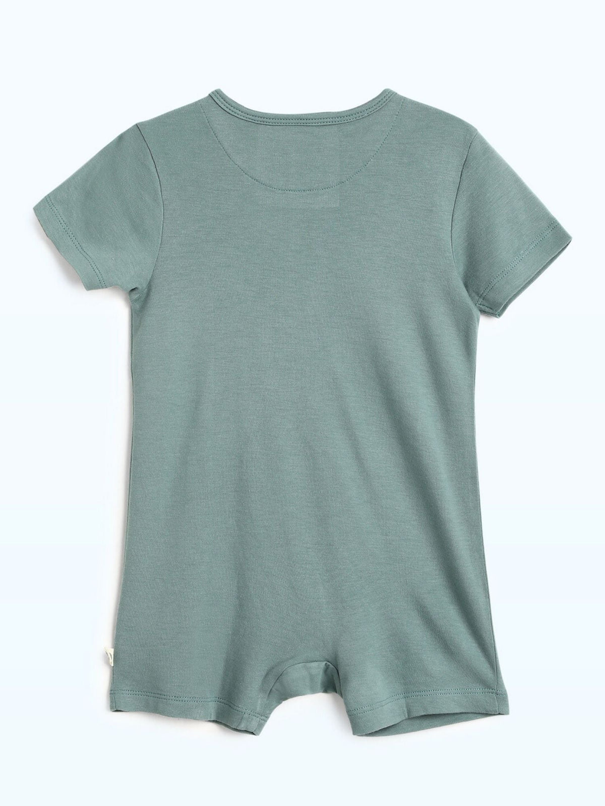 short sleeve bamboo knit romper with snap buttons - chinois green