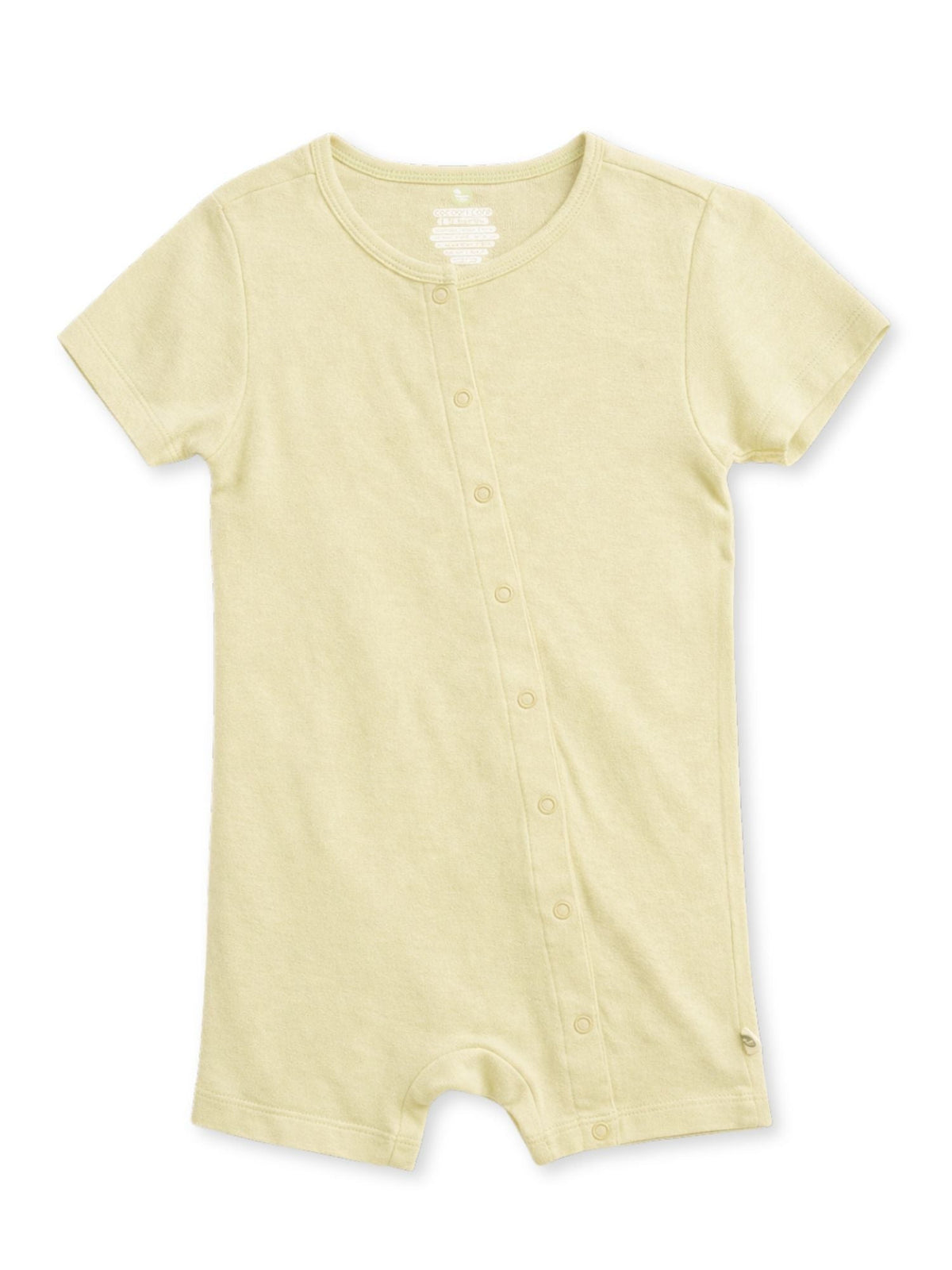short sleeve bamboo knit romper with snap buttons - corn