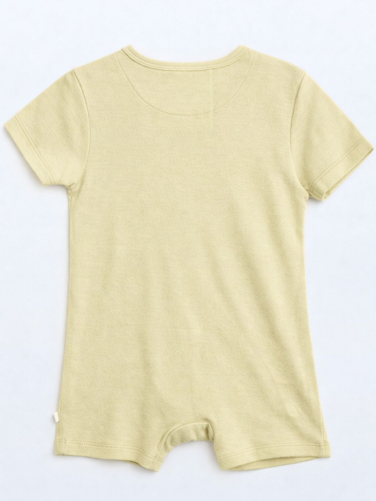 short sleeve bamboo knit romper with snap buttons - corn