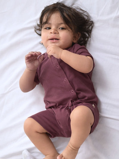short sleeve bamboo knit romper with snap buttons