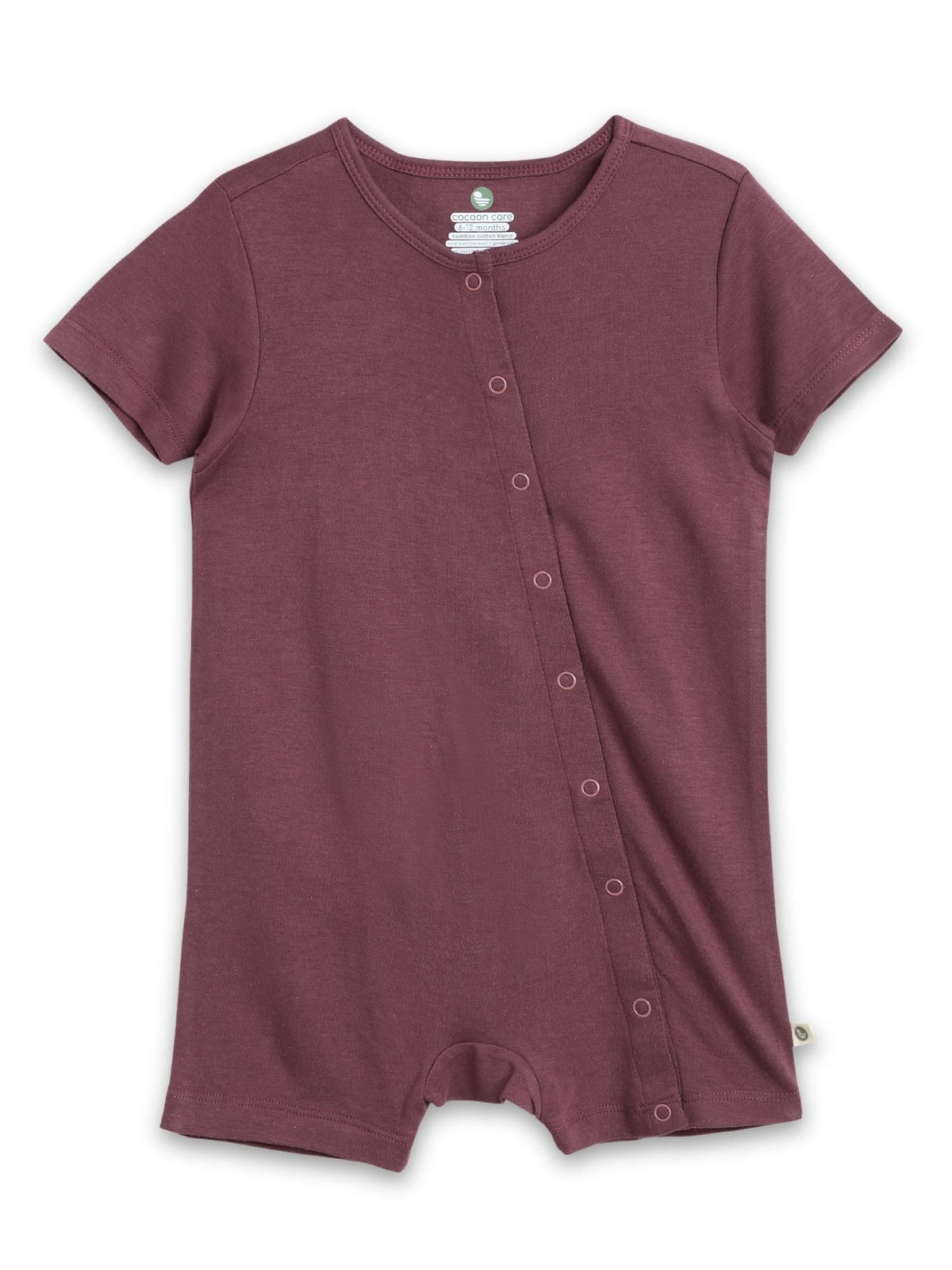 short sleeve bamboo knit romper with snap buttons - crushed berry