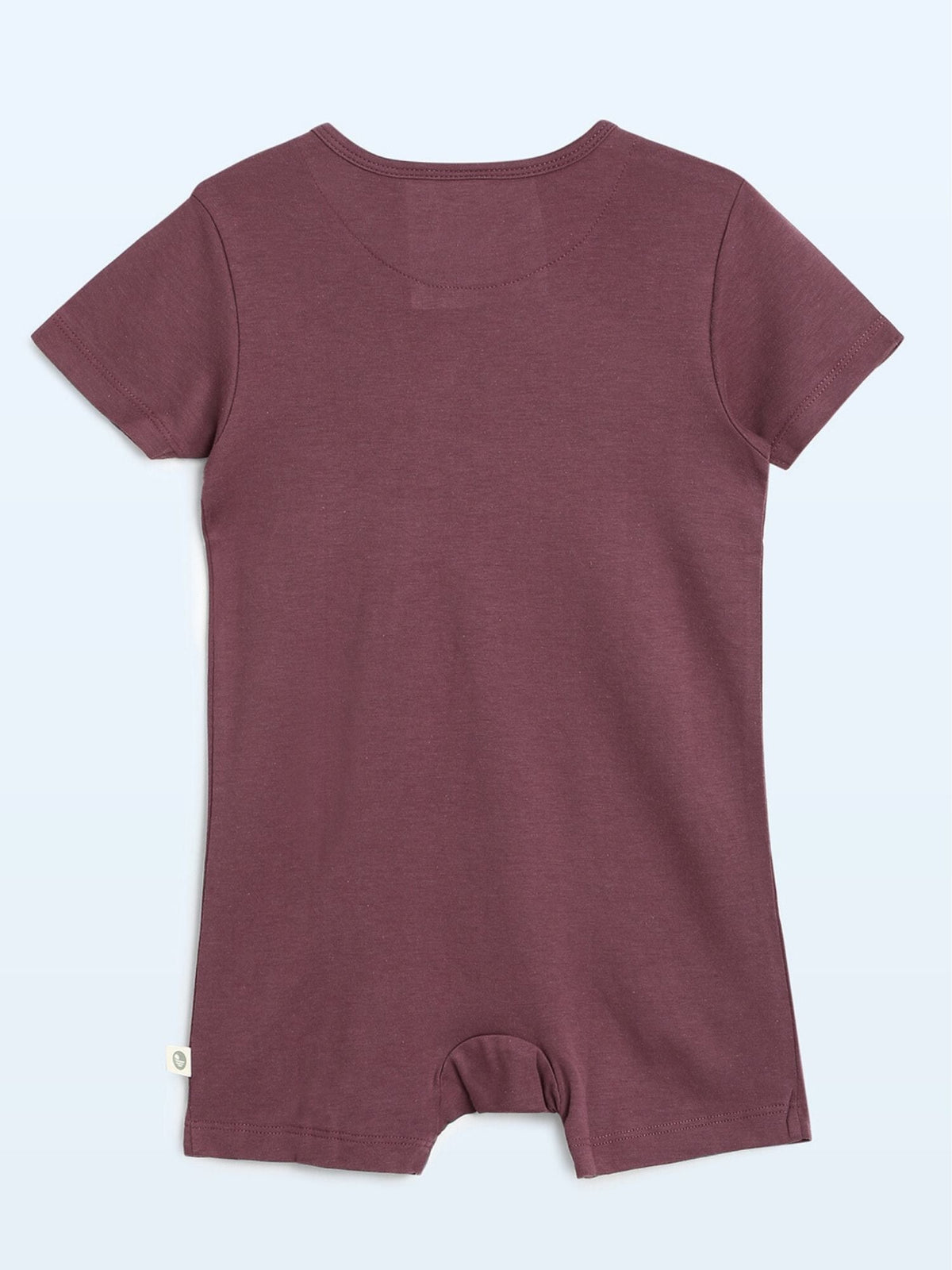 short sleeve bamboo knit romper with snap buttons - crushed berry