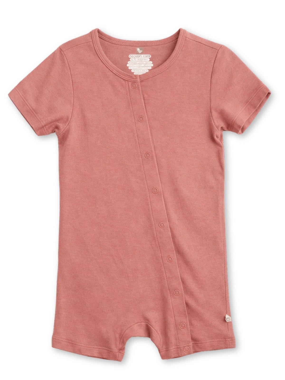 short sleeve bamboo knit romper with snap buttons - dusty pink