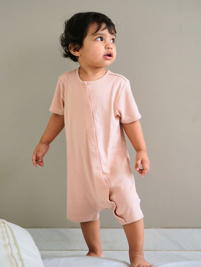 short sleeve bamboo knit romper with snap buttons