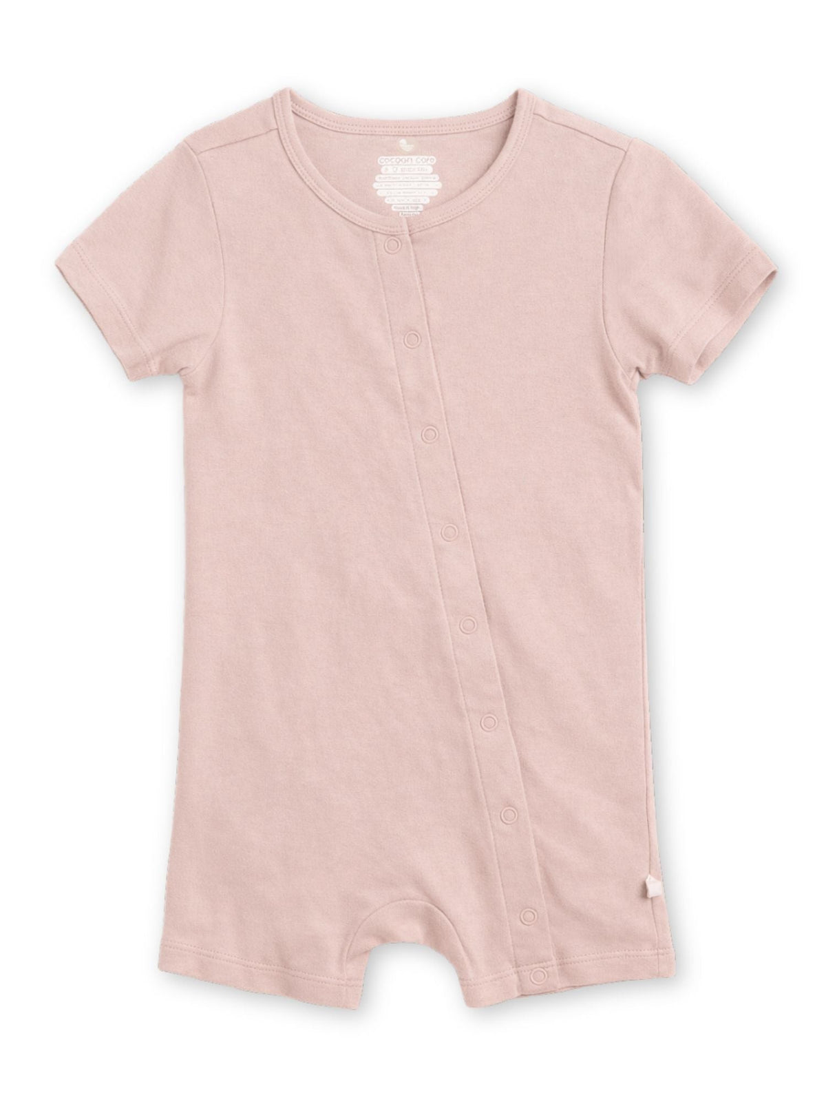 short sleeve bamboo knit romper with snap buttons - rose