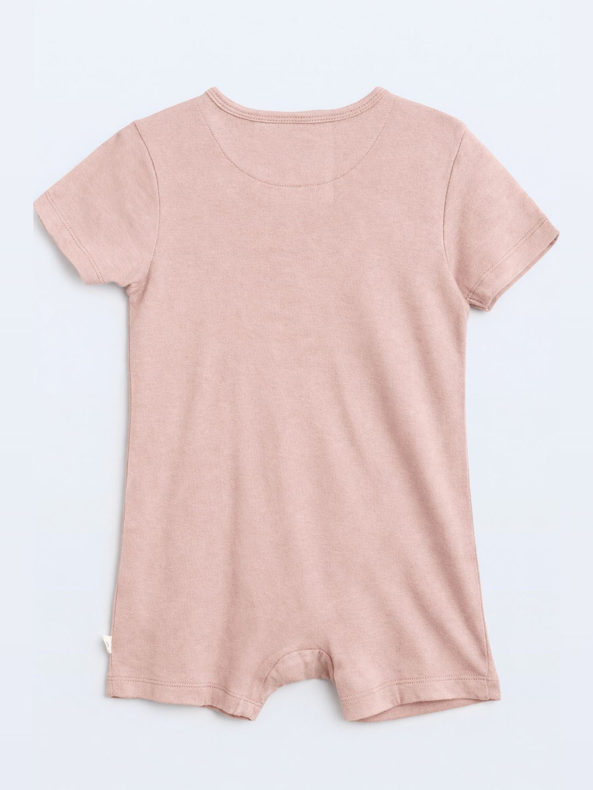 short sleeve bamboo knit romper with snap buttons - rose