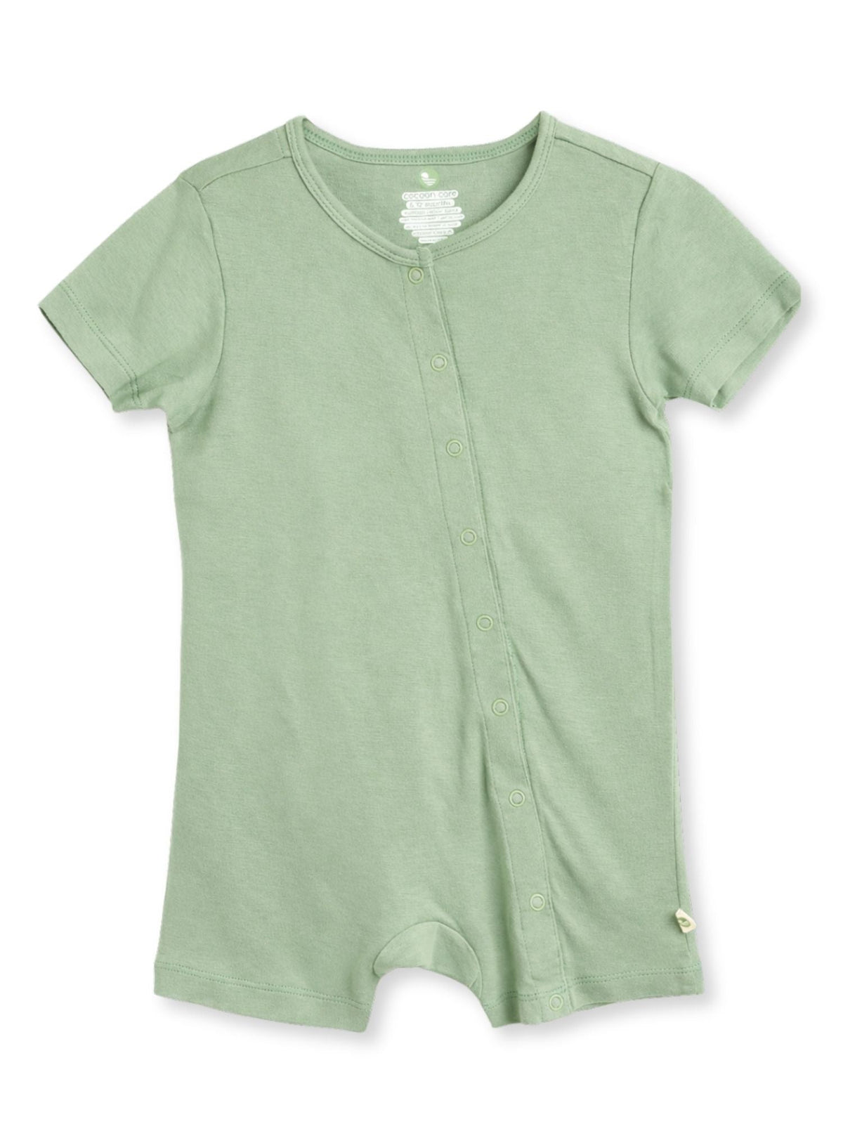 short sleeve bamboo knit romper with snap buttons - sage green