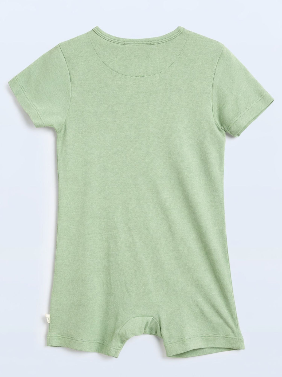 short sleeve bamboo knit romper with snap buttons - sage green