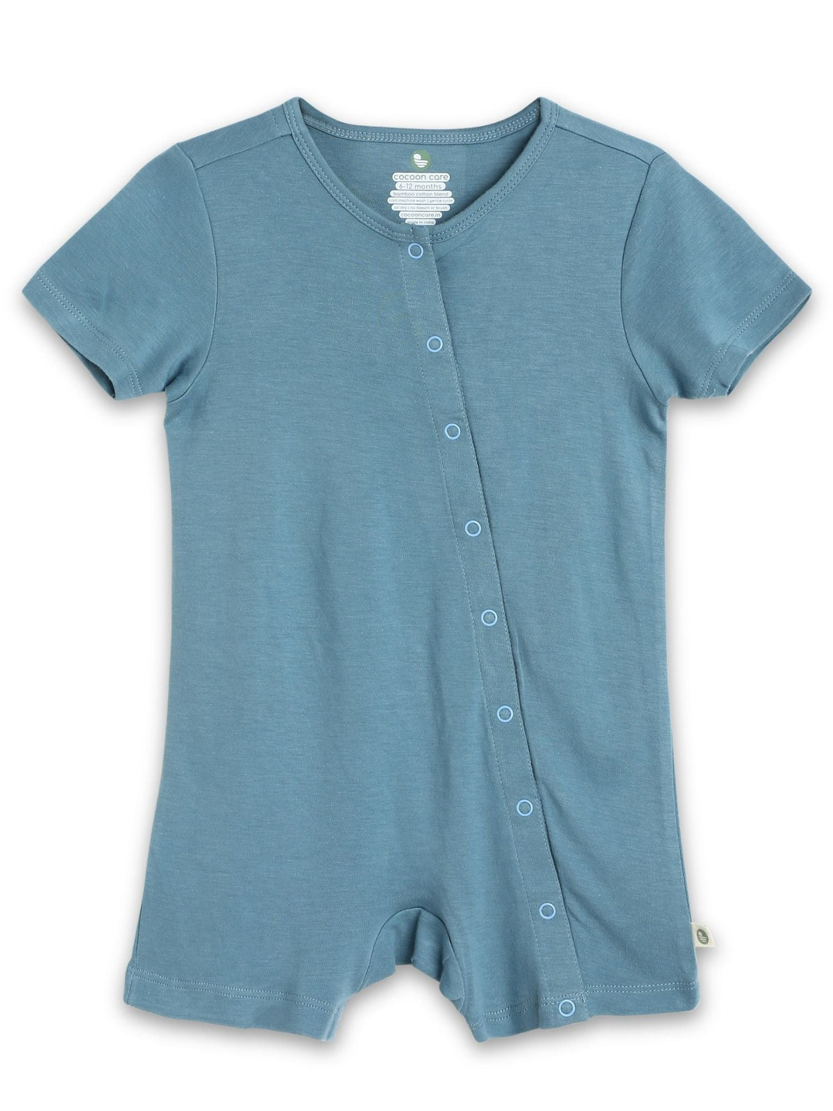 short sleeve bamboo knit romper with snap buttons - smoke blue