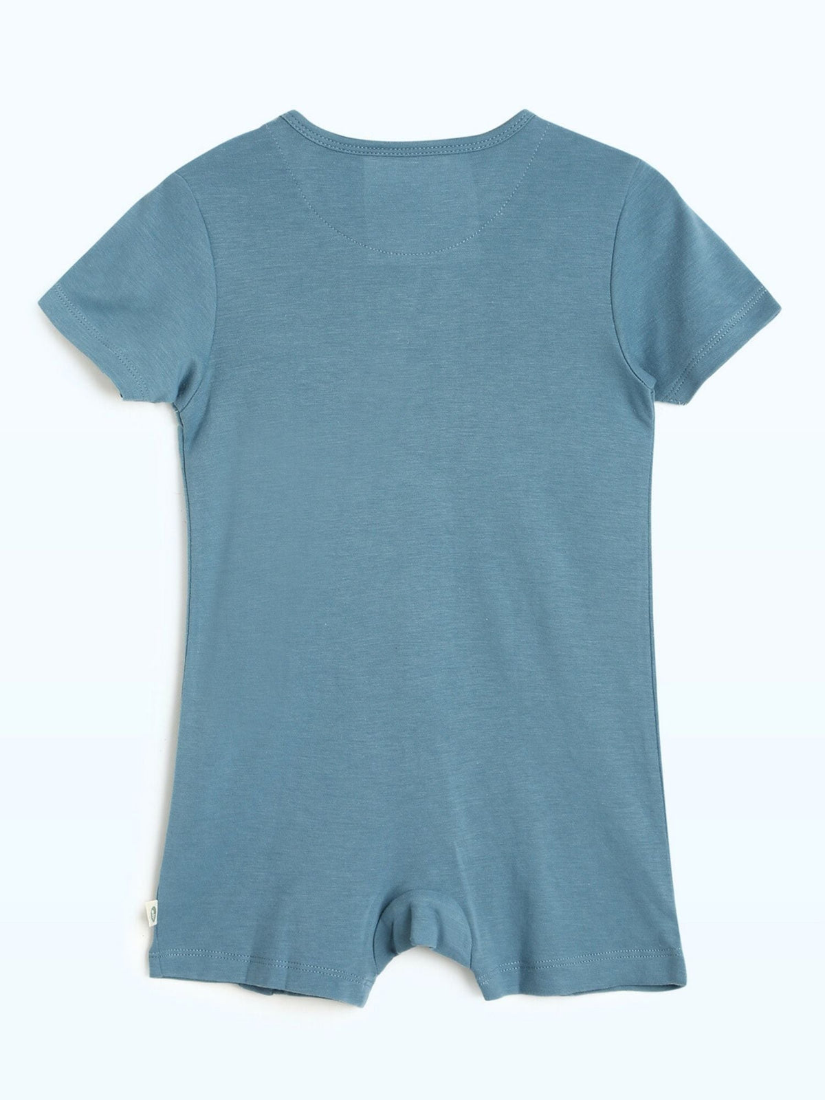 short sleeve bamboo knit romper with snap buttons - smoke blue
