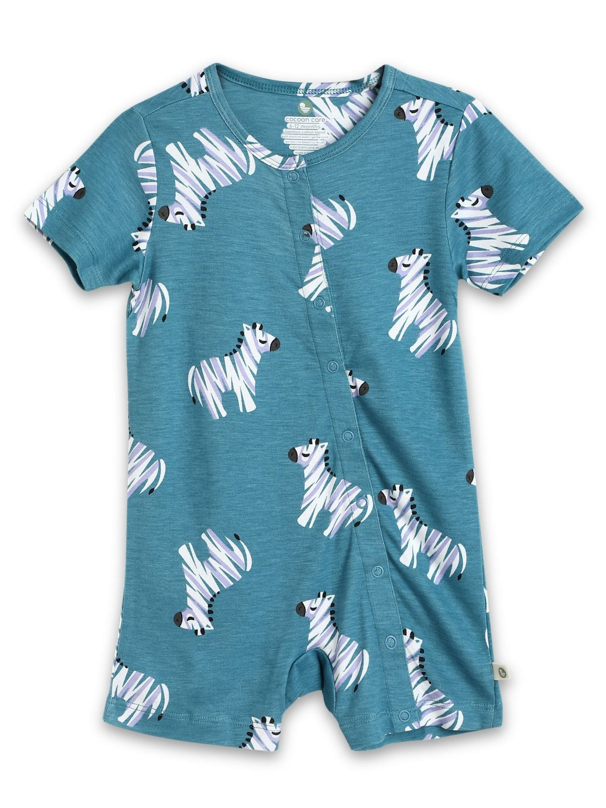 short sleeve bamboo knit romper with snap buttons - zig zag zebra
