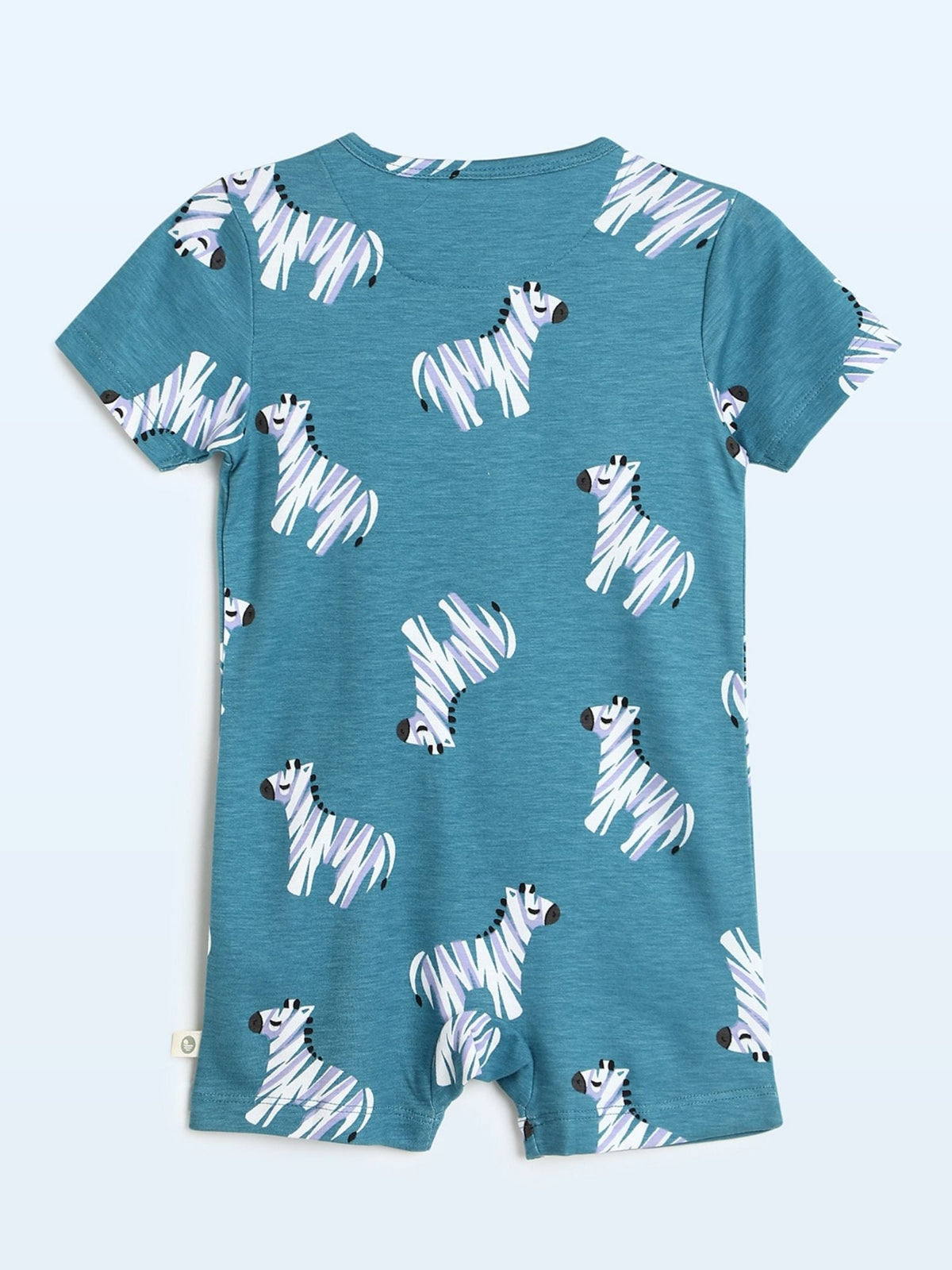 short sleeve bamboo knit romper with snap buttons - zig zag zebra